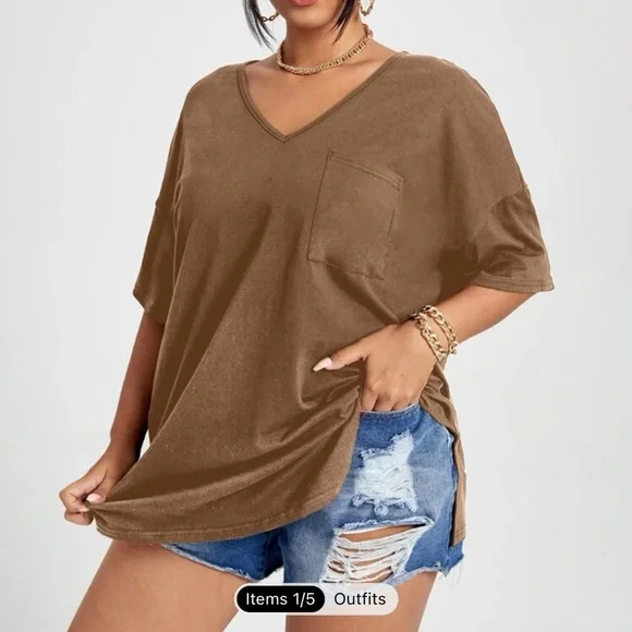 Plus Solid V Neck Tee - Picture 1 of 3